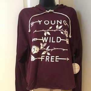 Moonchild Burgundy Crop Hoodie NWT
